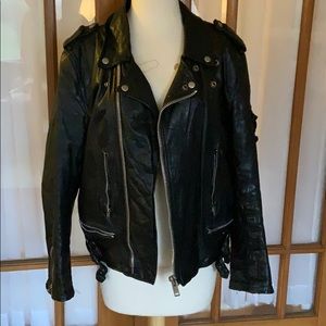 Classic vintage black leather motorcycle jacket